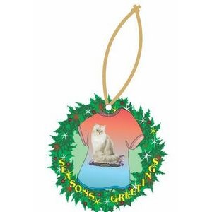 Persian Cat T-Shirt Promotional Wreath Ornament w/ Black Back (4 Square Inch)