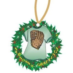 Baseball Glove T-Shirt Wreath Ornament w/ Black Back (4 Square Inch)