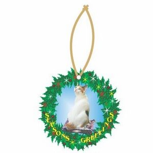 Japanese Bobtail Cat Promotional Wreath Ornament w/ Black Back (4 Square Inch)
