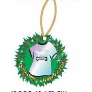 Samoyed Dog T-Shirt Promotional Wreath Ornament w/ Black Back (4 Square Inch)