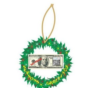 LV Bingo $100 Bill Wreath Ornament w/ Clear Mirrored Back (2 Square Inch)