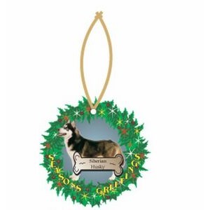 Siberian Husky Promotional Wreath Ornament w/ Black Back (4 Square Inch)