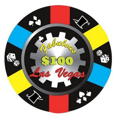 Las Vegas $100 Poker Chip Promotional Magnet w/ Strip Magnet (4 Square Inch)