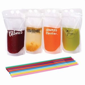 Drink Pouch with Plastic Straw - 16 oz. (Bulk Packed)