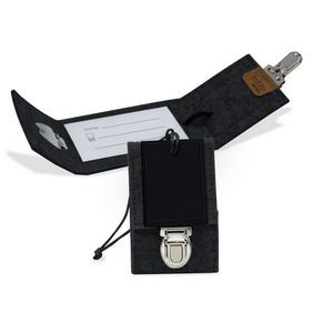 Feltro Collection Recycled Black Felt Leather Luggage Tag - 4.25
