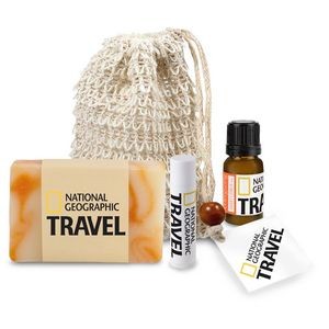 Loofah Bag with Soap, Essential Oil, and Lip Balm