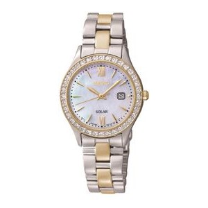 Seiko Ladies' Silver/Gold Solar Watch w/Swarovski Crystals