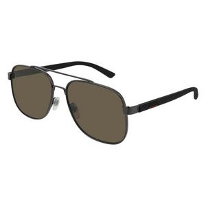 Gucci® Men's Ruthenium Gray/Black Metal Aviator Sunglasses