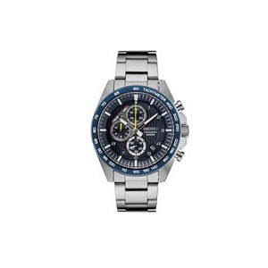 Seiko® Men's Chronograph Silver Case w/Dark Blue Dial Watch