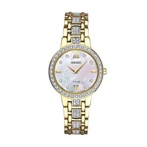 Seiko Ladies' Solar Gold Case Mother Of Pearl Dial w/Crystal Case Watch