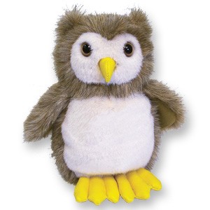 Custom Plush Owl in Two-Tone Tan & White Fabric