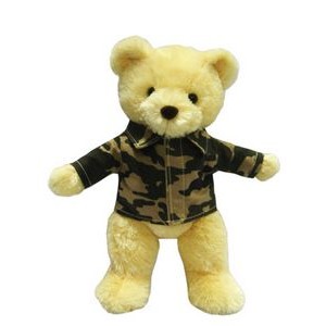 Custom Plush Ivory Teddy Bear w/ Camouflage Jacket
