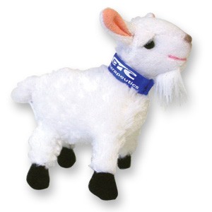 Custom Plush White Goat w/Imprinted Ribbon