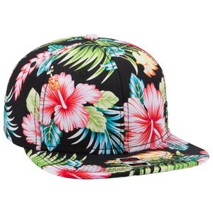 OTTO Hawaiian Pattern Cotton Twill Square Flat Visor "OTTO SNAP" 6 Panel Pro Style Snapback Hat