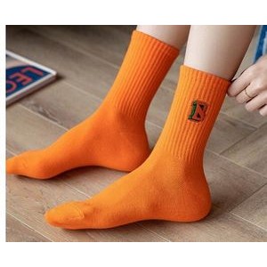 Plain Ribbed Socks With Embroidered Logo