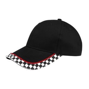 Structured Cotton Twill Cap w/ Racing Flag Print
