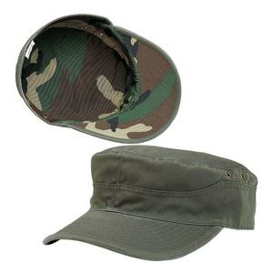 Cotton Twill Washed Army Cap w/ Camo Lining