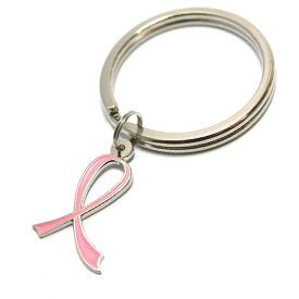 Pink Metal Awareness Ribbon & Key Ring
