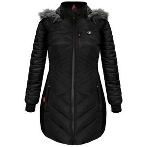 Women's 5V Battery Heated Long Puffer Jacket W/ Fur Hood - Black, XS