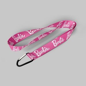 1" Pink custom lanyard printed with company logo with Carabiner Keychain attachment 1"