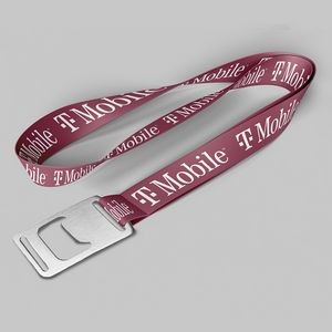 1" Fuchsia custom lanyard printed with company logo with Bottle Opener attachment 1"