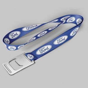 1" Blue custom lanyard printed with company logo with Bottle Opener attachment 1"