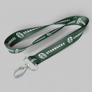 1" Dark Green custom lanyard printed with company logo with Oval Hook attachment 1"