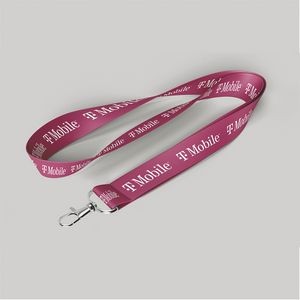 1" Fuchsia custom lanyard printed with company logo with Carabiner Hook attachment 1"