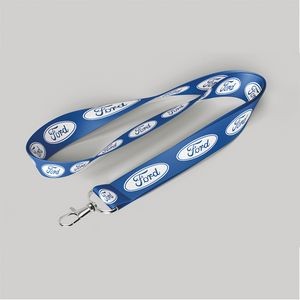 1" Blue custom lanyard printed with company logo with Carabiner Hook attachment 1"