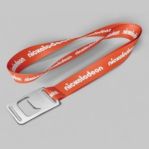 3/4" Orange custom lanyard printed with company logo with bottle opener attachment 0.75"