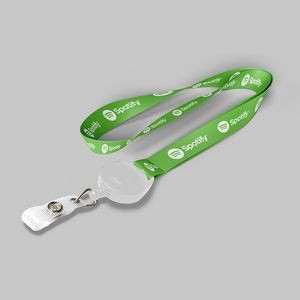 3/4" Forest Green custom lanyard printed with company logo with White Badge Reel attachment 0.75"