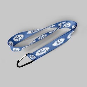 1" Blue custom lanyard printed with company logo with Carabiner Keychain attachment 1"
