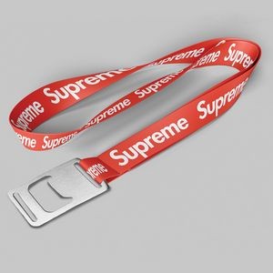 1" Red custom lanyard printed with company logo with Bottle Opener attachment 1"