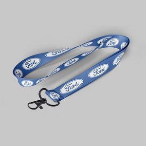 1" Blue custom lanyard printed with company logo with Metal Black Hook attachment 1"