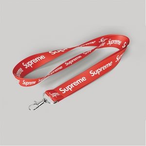 1" Red custom lanyard printed with company logo with Carabiner Hook attachment 1"