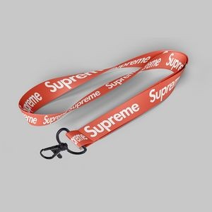 1" Red custom lanyard printed with company logo with Metal Black Hook attachment 1"