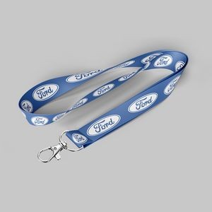 1" Blue custom lanyard printed with company logo with Lobster Hook attachment 1"