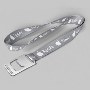 1" Gray custom lanyard printed with company logo with Bottle Opener attachment 1"
