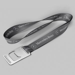 1" Charcoal custom lanyard printed with company logo with Bottle Opener attachment 1"