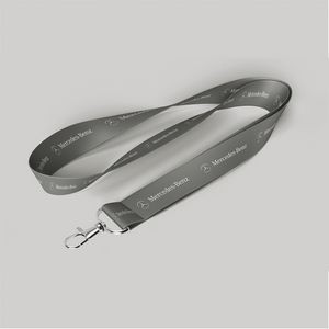 1" Charcoal custom lanyard printed with company logo with Carabiner Hook attachment 1"