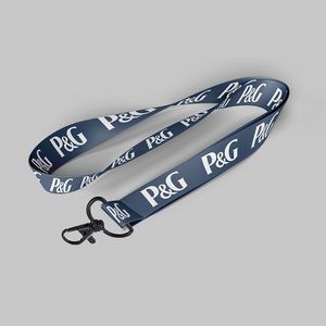 1" Navy Blue custom lanyard printed with company logo with Metal Black Hook attachment 1"