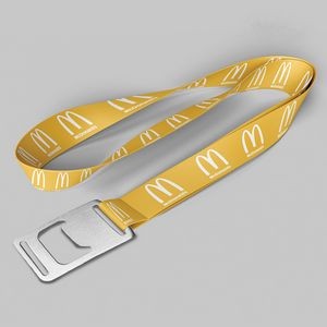 3/4" Yellow custom lanyard printed with company logo with bottle opener attachment 0.75"