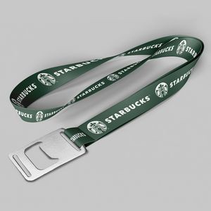 1" Dark Green custom lanyard printed with company logo with Bottle Opener attachment 1"