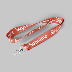1" Red custom lanyard printed with company logo with Lobster Hook attachment 1"