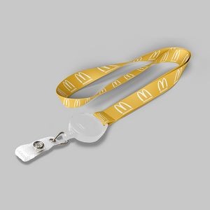 3/4" Yellow custom lanyard printed with company logo with White Badge Reel attachment 0.75"