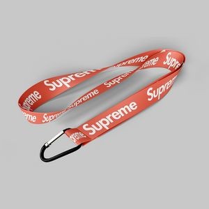 1" Red custom lanyard printed with company logo with Carabiner Keychain attachment 1"
