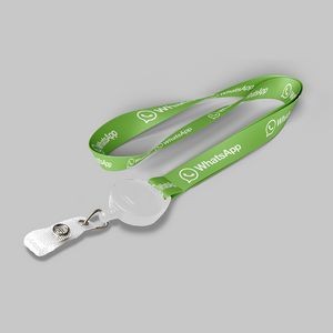 1" Lime Green custom lanyard printed with company logo with White Badge Reel attachment 1"
