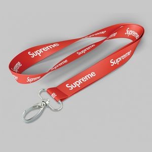 1" Red custom lanyard printed with company logo with Oval Hook attachment 1"