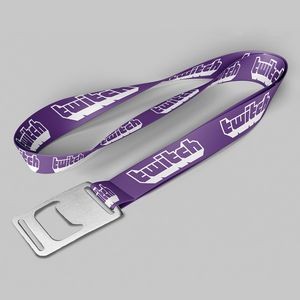 3/4" Purple custom lanyard printed with company logo with bottle opener attachment 0.75"