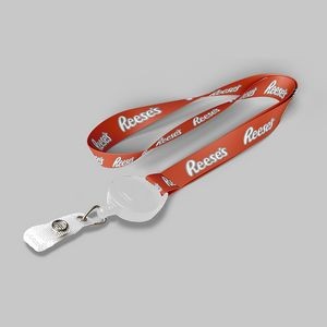 3/4" Texas Orange custom lanyard printed with company logo with White Badge Reel attachment 0.75"